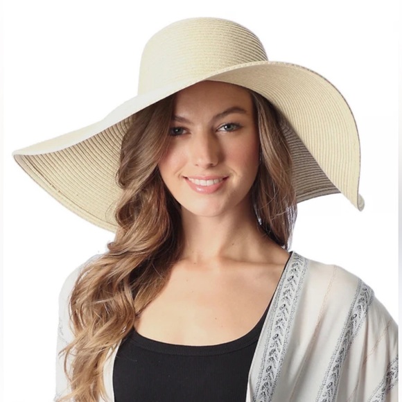 STRAW FLOPPY WIDE BRIM SUN SHADE HAT BEACH ISLAND VACAY - Picture 1 of 5